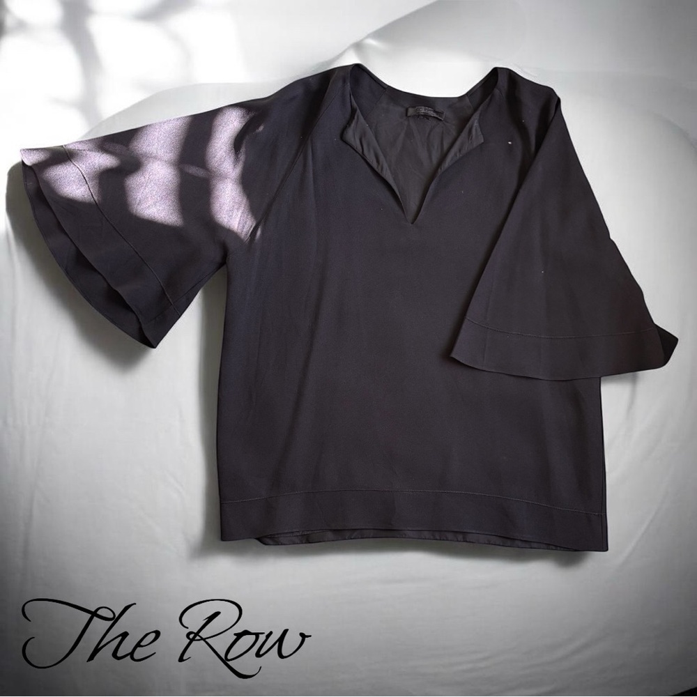 THE ROW Black Acetate Viscose V-Neck Tunic Blouse - Silk Lined Made in USA - Med
